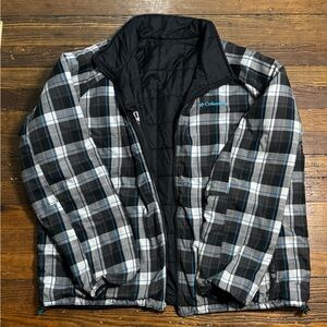 Columbia Flannel Lined Reversible Jacket Men XXL Full Zip Quilted Drawstring Hem